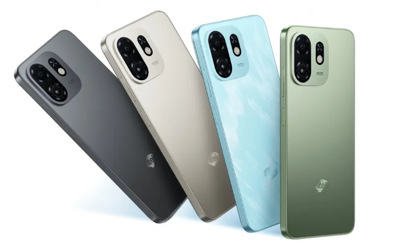 Bagian belakang Itel A100C yang menampilkan modul kamera dan pilihan warna