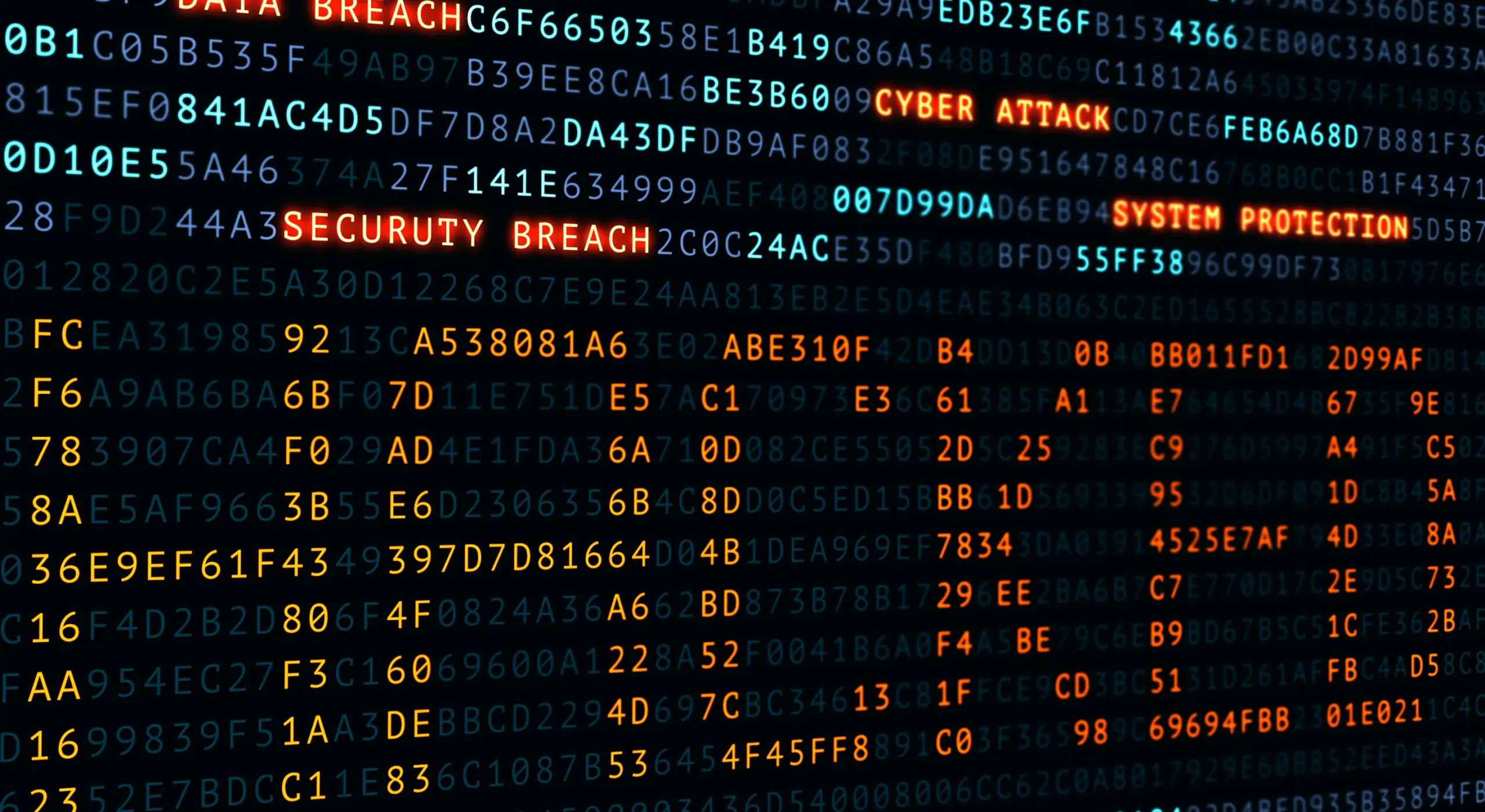 cyber, attack, hacked word on screen binary code display, hacker