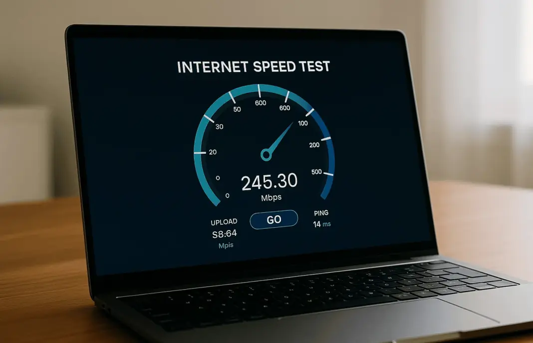 Ilustrasi perbandingan kecepatan upload dan download internet untuk komunikasi digital modern
