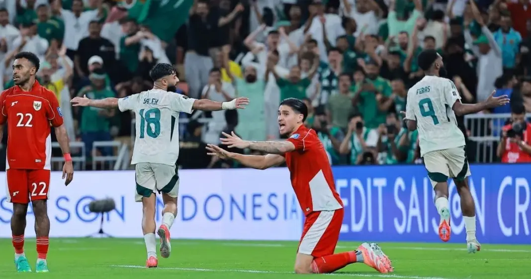 Gol Arab Saudi ke gawang Timnas Indonesia dalam laga Kualifikasi Piala Dunia 2026 di Stadion King Abdullah Sports City