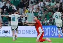 Gol Arab Saudi ke gawang Timnas Indonesia dalam laga Kualifikasi Piala Dunia 2026 di Stadion King Abdullah Sports City