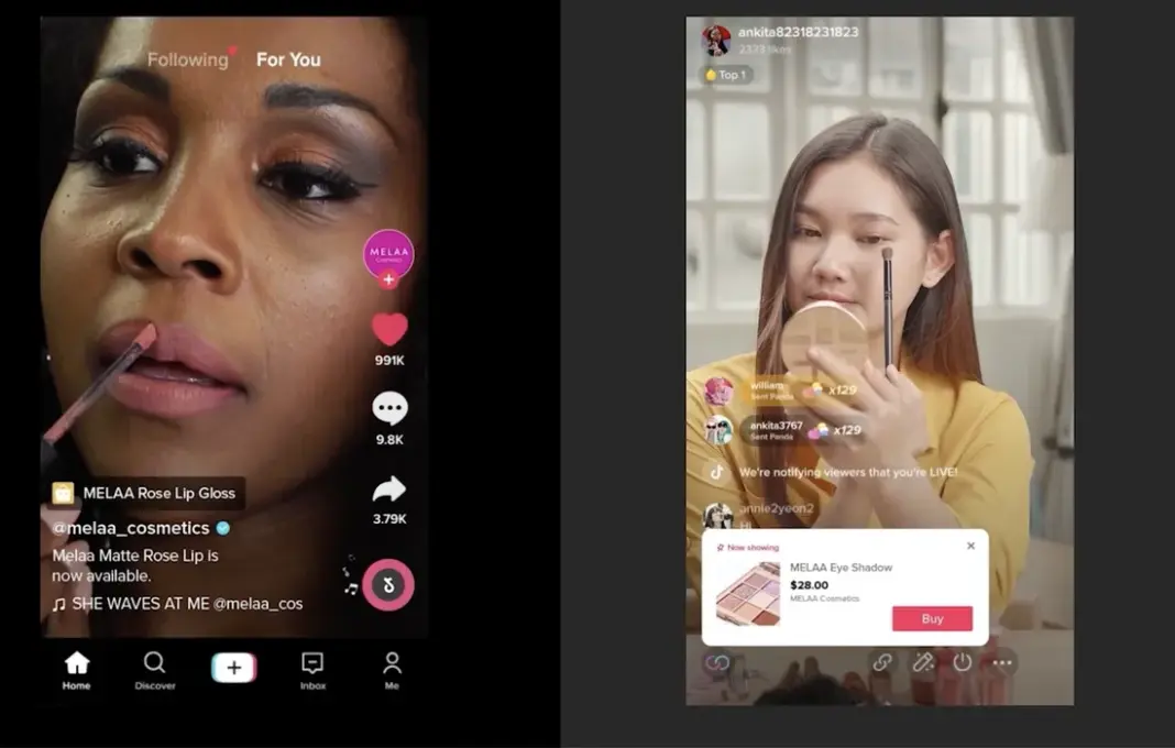 Ilustrasi kreator TikTok sedang melakukan live streaming dengan latar belakang efek visual platform