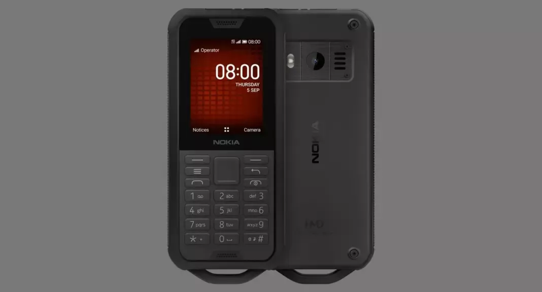 Ponsel Nokia 800 Tough X berwarna hitam yang menunjukkan desain tangguh dan tahan banting