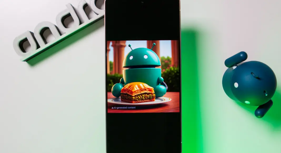 Android eating Baklava generated on Galaxy S25 Ultra menggunakan Galaxy AI