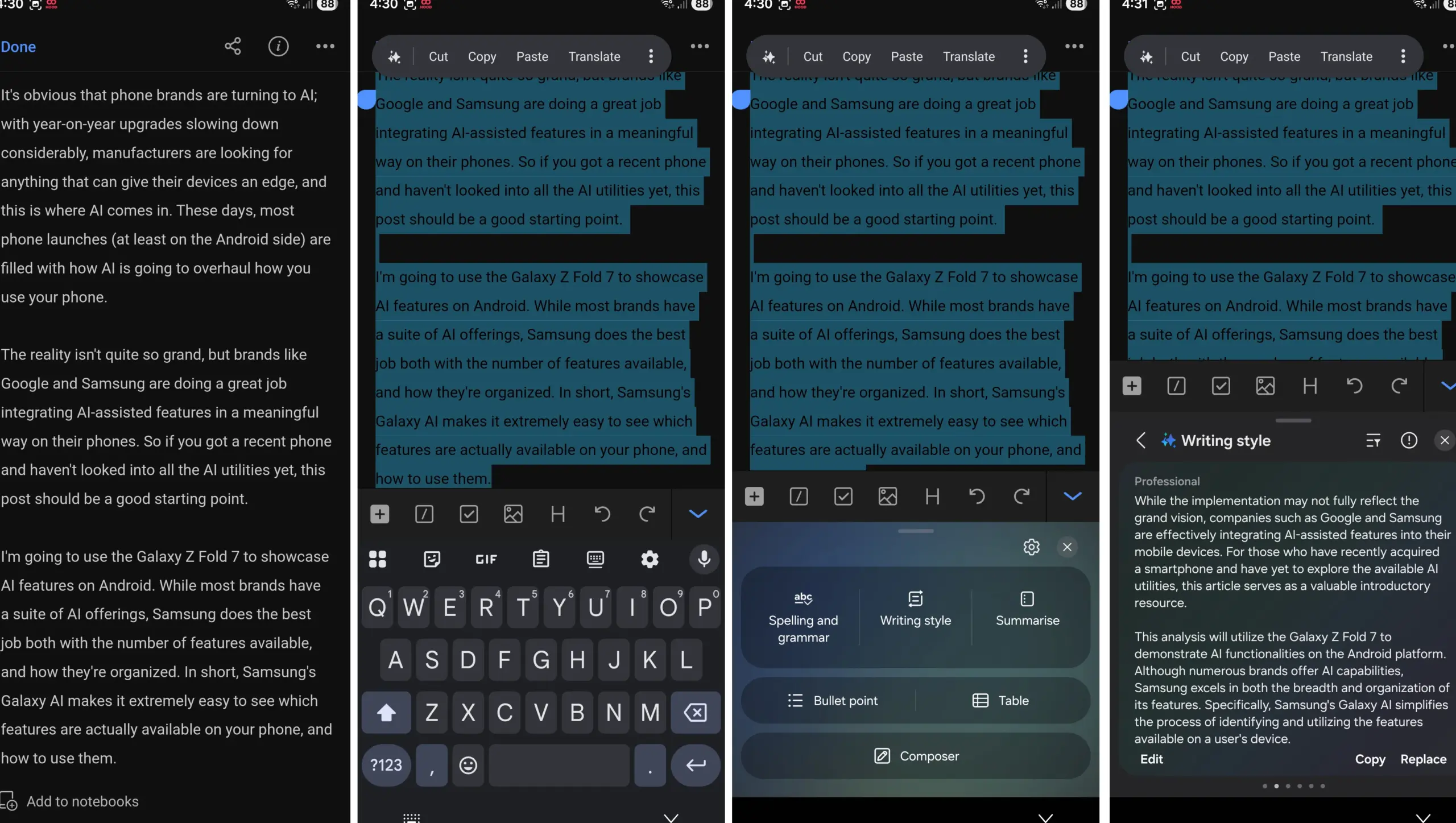 Galaxy AI Writing Assist