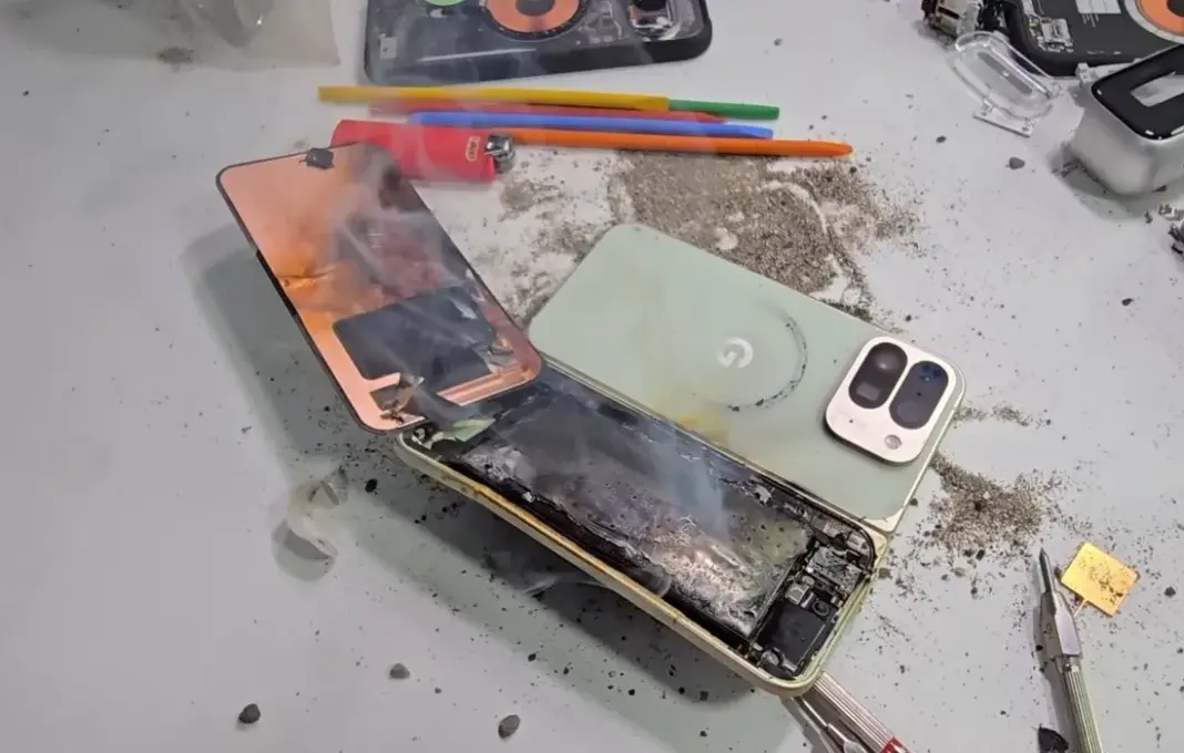 Google Pixel 10 Pro Fold terbakar ketika dibengkokkan oleh youtuber JerryRigEverything dalam uji ketahanan