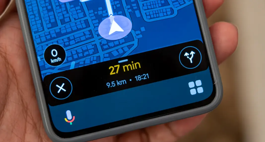 Google Maps driving mode interface showing navigation with black bar and estimated arrival time