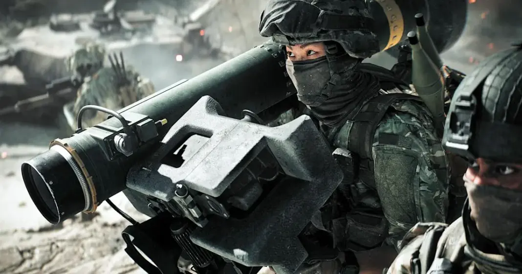 Battlefield 6 game cover menampilkan karakter militer dengan latar pertempuran intens