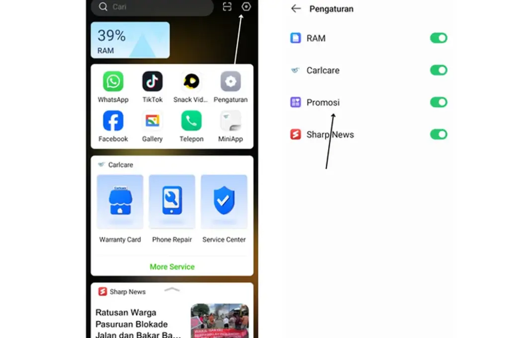 Ilustrasi cara nonaktifkan iklan di HP Infinix melalui pengaturan menu launcher dan notifikasi