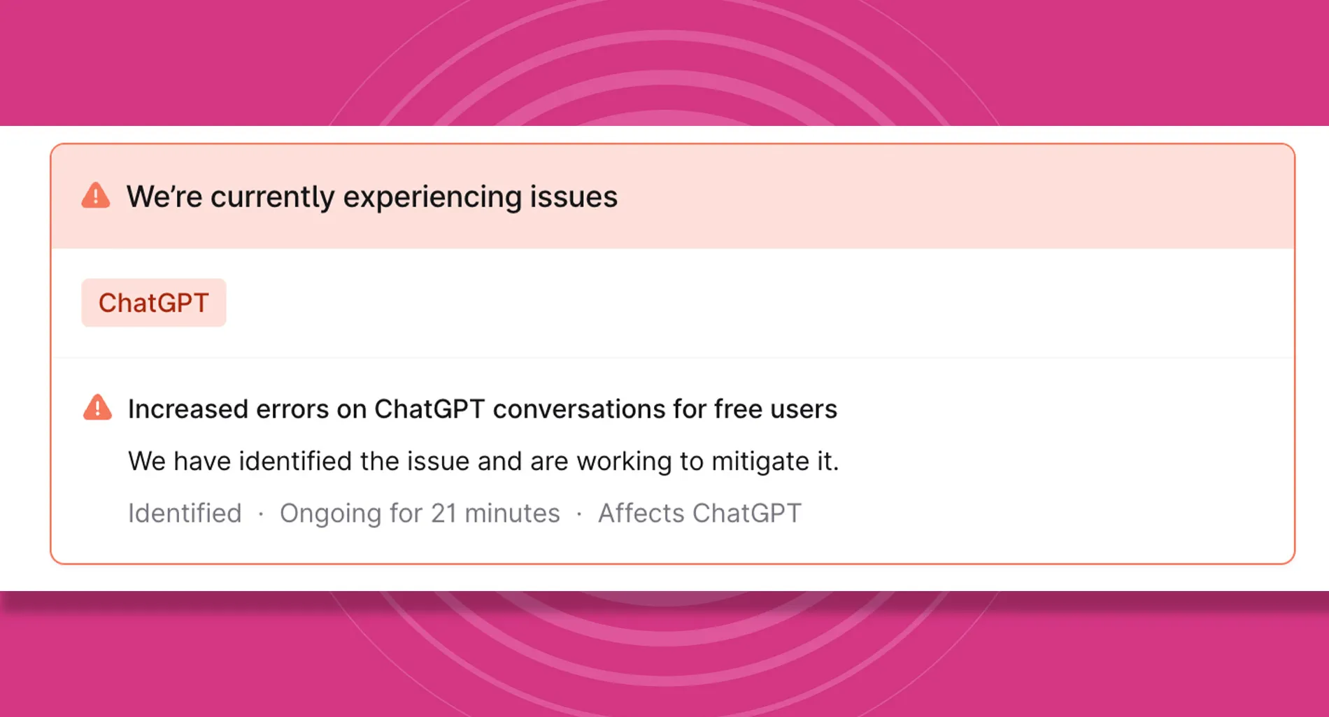 Screenshot of OpenAI's ChatGPT status page showing a ChatGPT outage on October 30 2025
