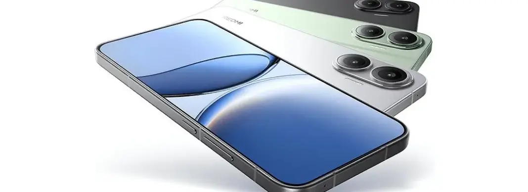 Ilustrasi smartphone Redmi Turbo series dengan desain premium dan layar OLED