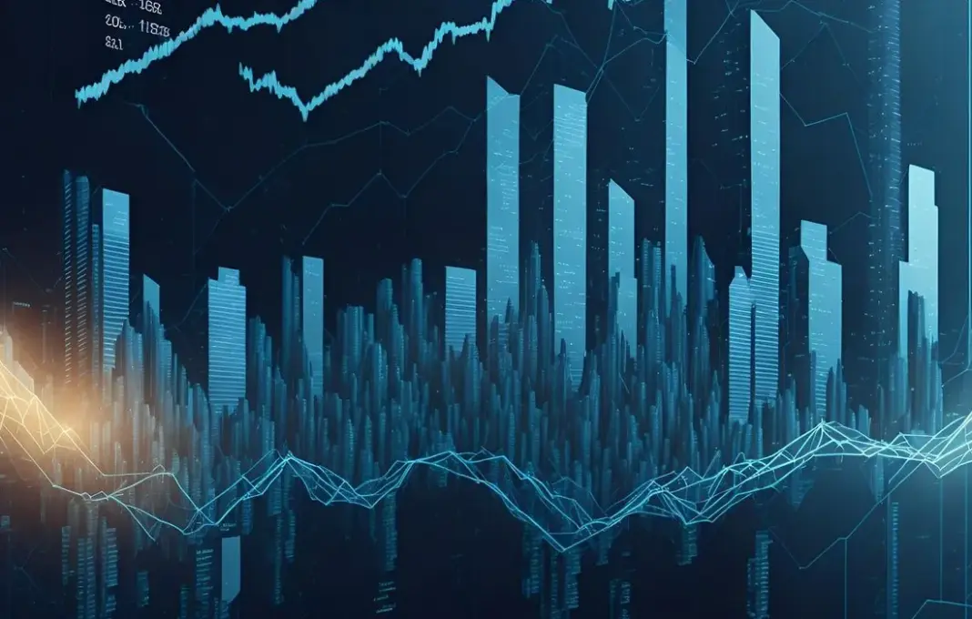 Ilustrasi pasar saham dan grafik pertumbuhan perusahaan teknologi digital