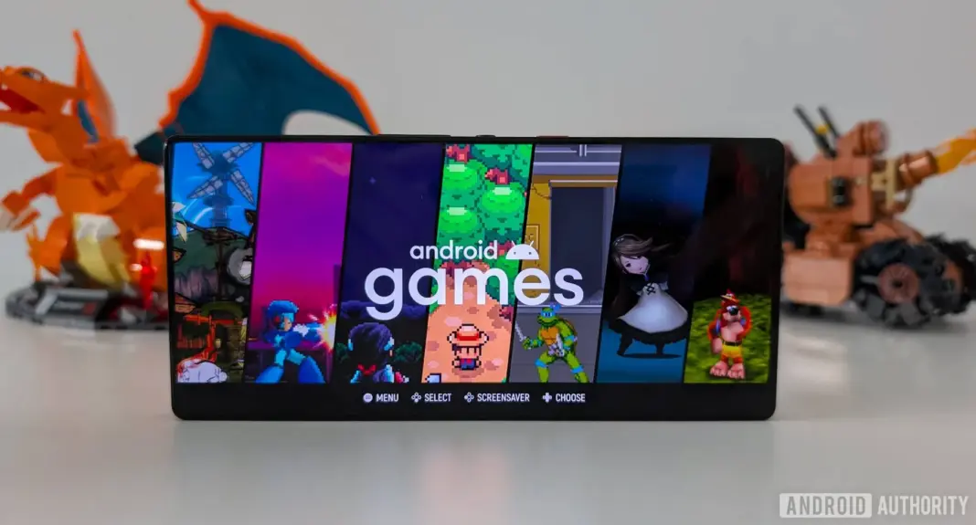 Tampilan antarmuka ES-DE frontend emulasi untuk Android dengan koleksi game retro dan modern