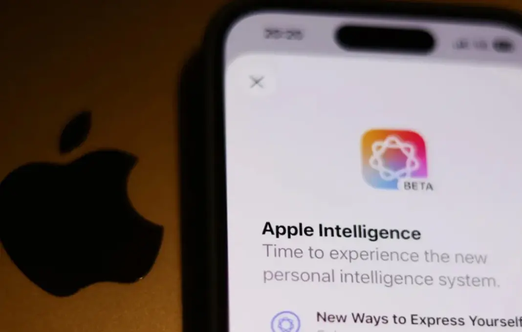 Ilustrasi Apple Intelligence, sistem kecerdasan buatan milik Apple dengan logo Apple dan simbol AI