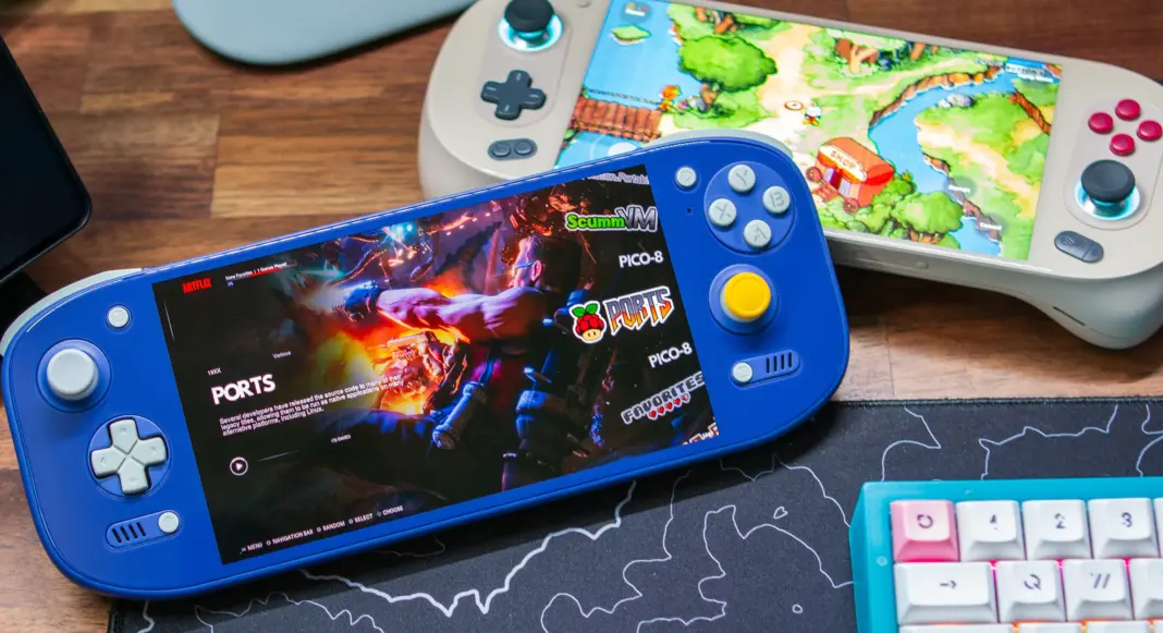 PortMaster Ports via ROCKNIX pada perangkat AYN Odin 2 Portal yang menampilkan antarmuka gaming Android