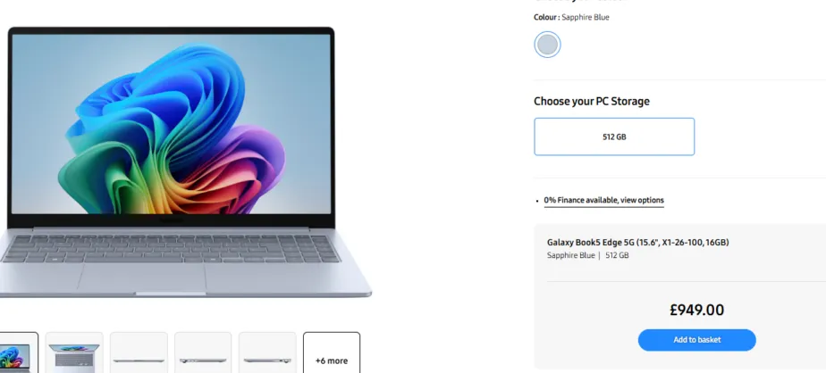 Samsung Galaxy Book 5 Edge 5G purchase page