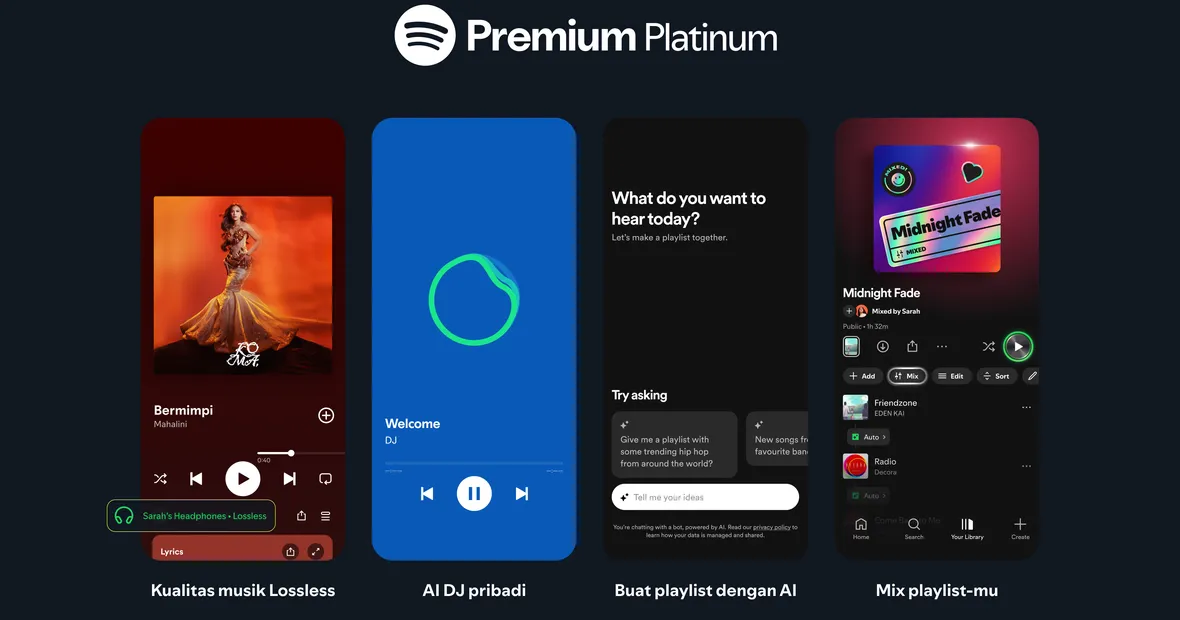 Tampilan antarmuka Spotify dengan fitur Audio Lossless