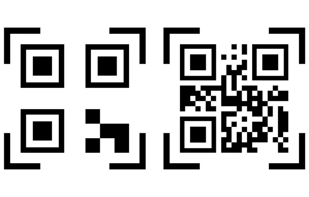 Ilustrasi QR Code dengan pola kotak hitam putih yang sedang dipindai kamera ponsel