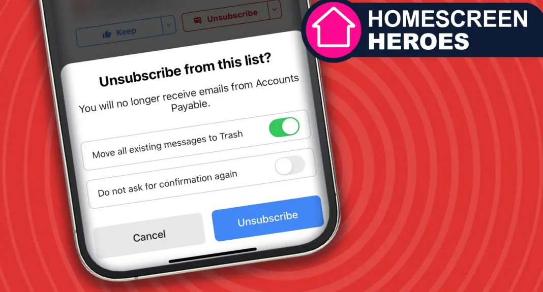 Aplikasi Trimbox di smartphone dengan tampilan antarmuka pembersihan email