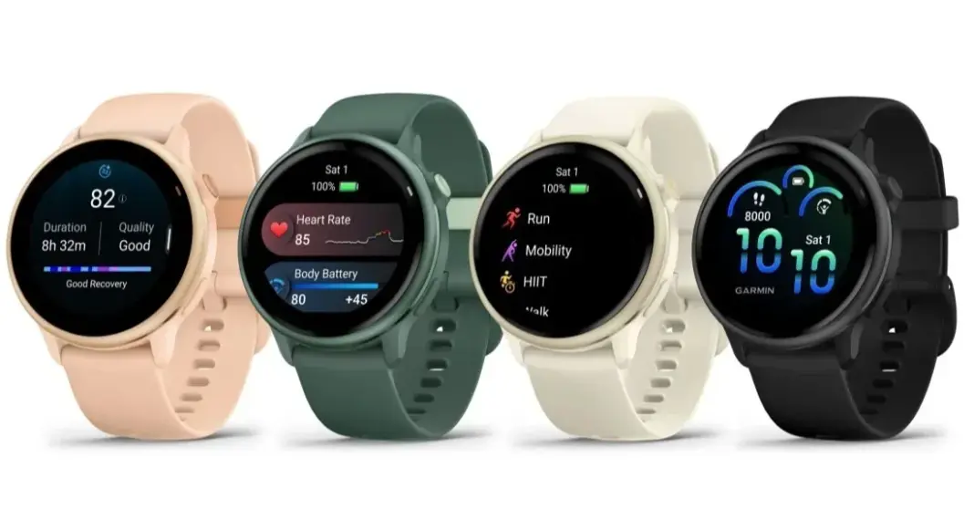 Empat unit jam tangan Garmin Vivoactive 6 dengan tampilan berbeda dalam satu frame