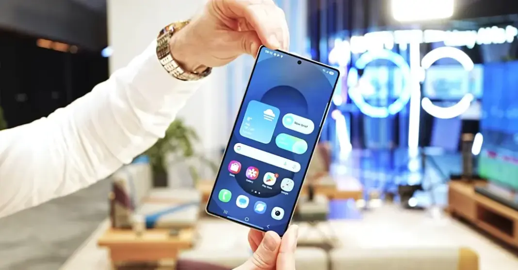 Seseorang memegang Samsung Galaxy S25 Ultra yang menunjukkan desain premium ponsel flagship Samsung