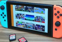 Konsol Nintendo Switch menampilkan judul-judul populer game Nintendo Switch terbaik seperti Zelda dan Mario Kart.