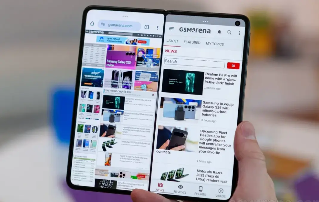 Ilustrasi smartphone lipat Oppo Find series dengan layar terbuka dan tertutup
