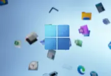 Ilustrasi Windows 11 dengan tampilan antarmuka modern dan elemen kecerdasan buatan