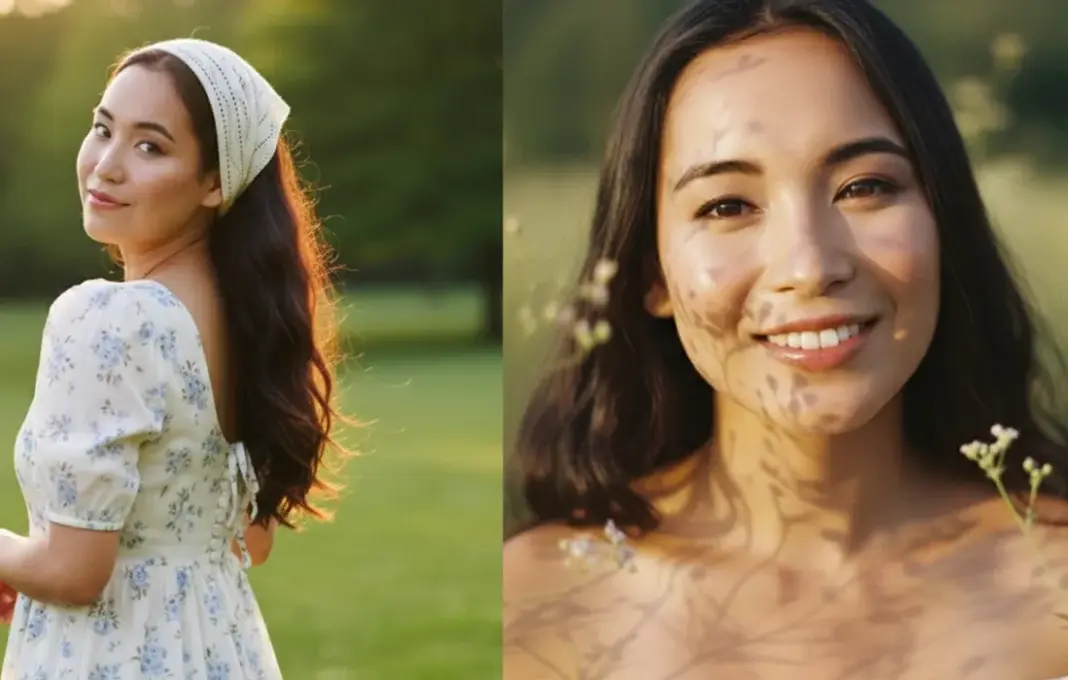 Ilustrasi foto hasil AI dengan nuansa cahaya golden hour yang hangat dan estetik