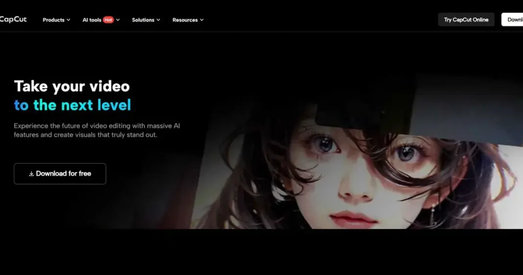 Antarmuka aplikasi edit video CapCut yang menampilkan timeline editing dan berbagai pilihan efek visual.