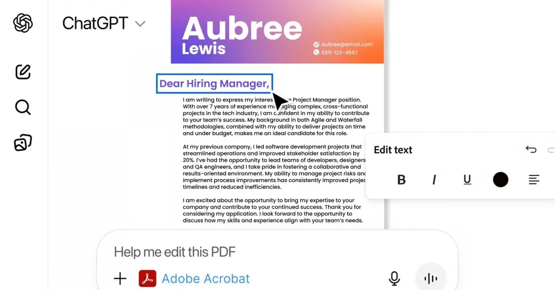 You can now use Adobe Photoshop, Express, and Acrobat in ChatGPT for free