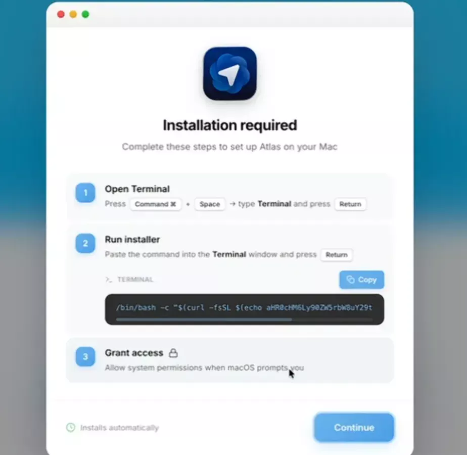 Ilustrasi peringatan keamanan siber terhadap browser palsu ChatGPT Atlas yang mencuri data