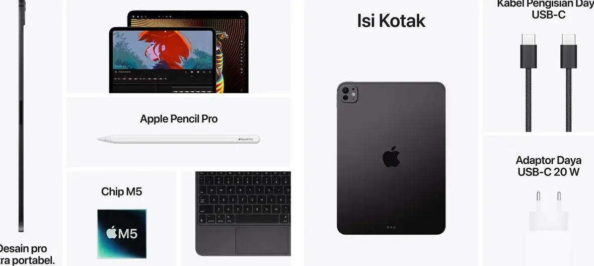 iPad Pro M5 dalam warna Space Black dengan Apple Pencil