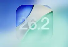 Tampilan layar iPhone dengan logo iOS 26.2, simbol pembaruan sistem operasi terbaru Apple