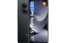 Tampilan visual smartphone Redmi Note 15 5G dalam warna hitam yang elegan