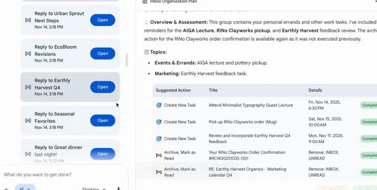 Gemini Agent in action in a Google demo video.
