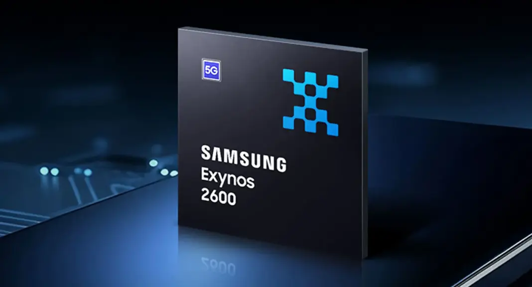 Ilustrasi chipset Samsung Exynos 2600 dengan latar belakang teknologi yang akan digunakan di Galaxy Z Flip 8