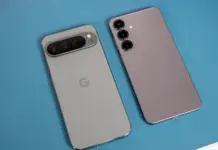 Perbandingan visual ukuran dan bentuk bodi belakang Samsung Galaxy S25 Plus versus Google Pixel 9 Pro XL sebagai gambaran pendahulu duel flagship 2026.