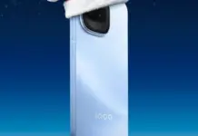 Desain belakang ponsel iQOO Z11 Turbo dengan panel kasa, modul kamera squircle, dan lampu LED pil vertikal