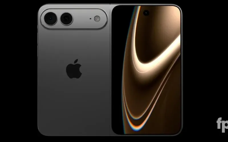 Render sisi samping iPhone Fold menunjukkan ketipisan perangkat saat terbuka