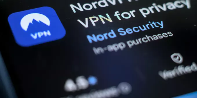 Phone showing NordVPN download page on the Google Play Store
