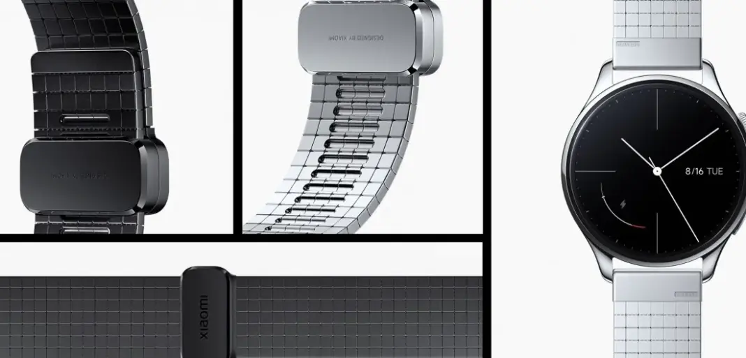 Xiaomi Watch 5 smartwatch dengan layar AMOLED bundar dan strap titanium, ditampilkan dalam warna silver dan hitam.