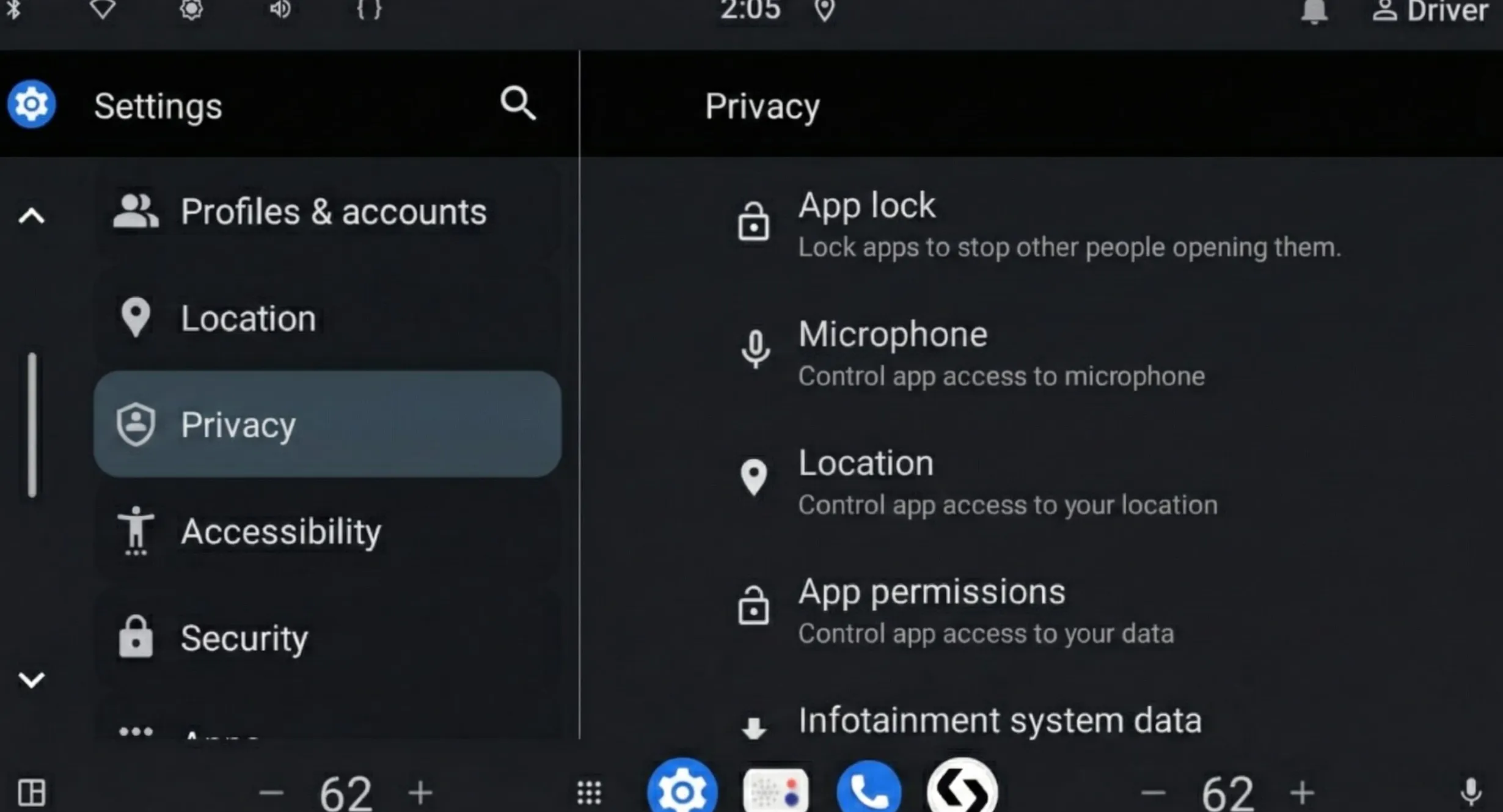 Mockup pengaturan App Lock di Android Automotive OS