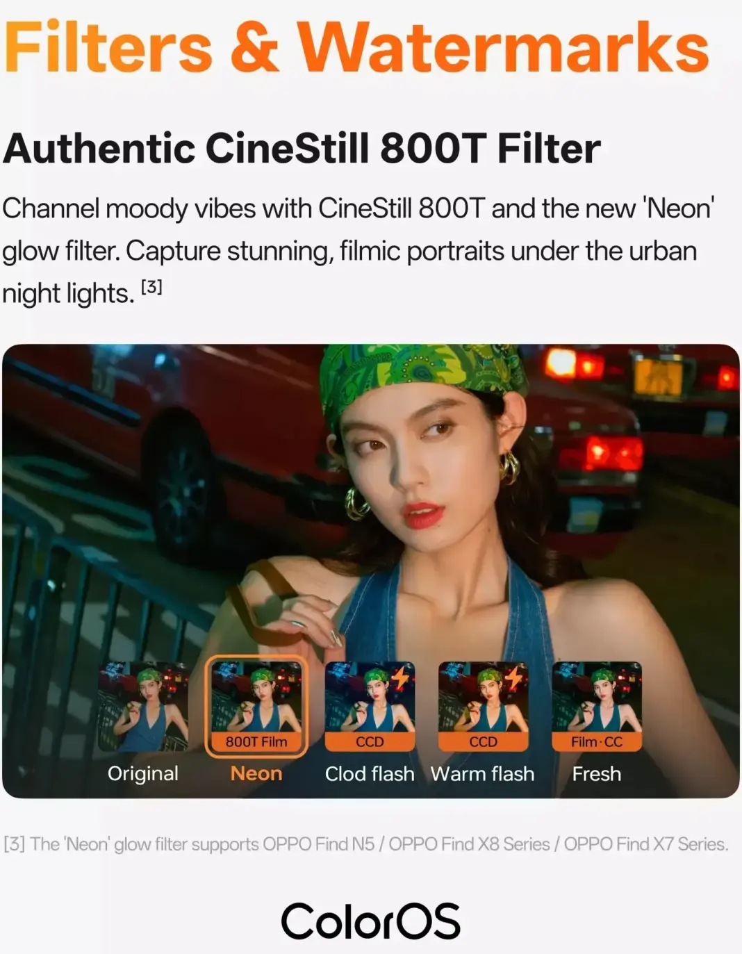 Ilustrasi pembaruan sistem ColorOS dengan tampilan antarmuka yang disegarkan dan ikon fitur kamera cinematic baru.