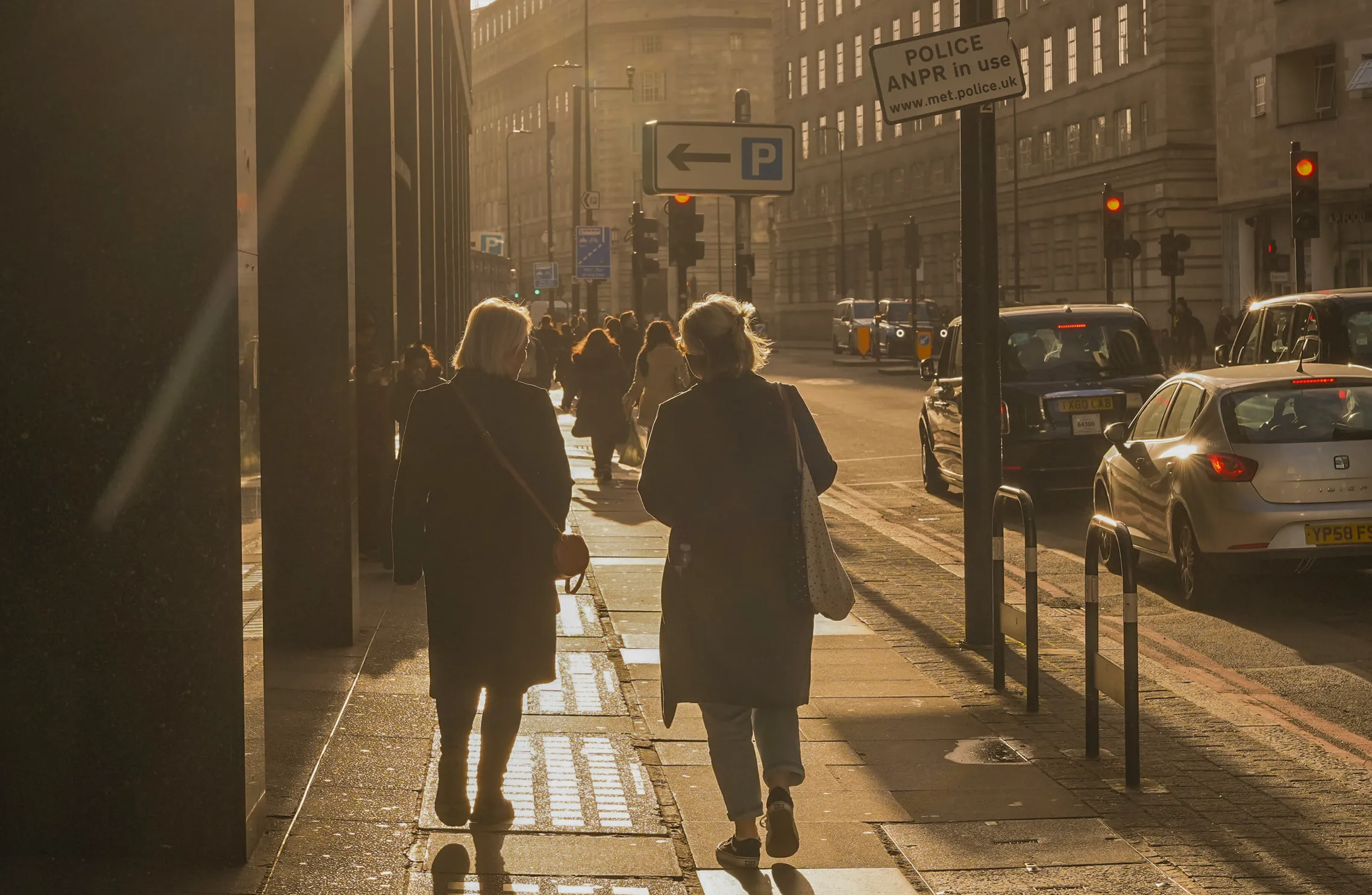 Images of a city street at sunset