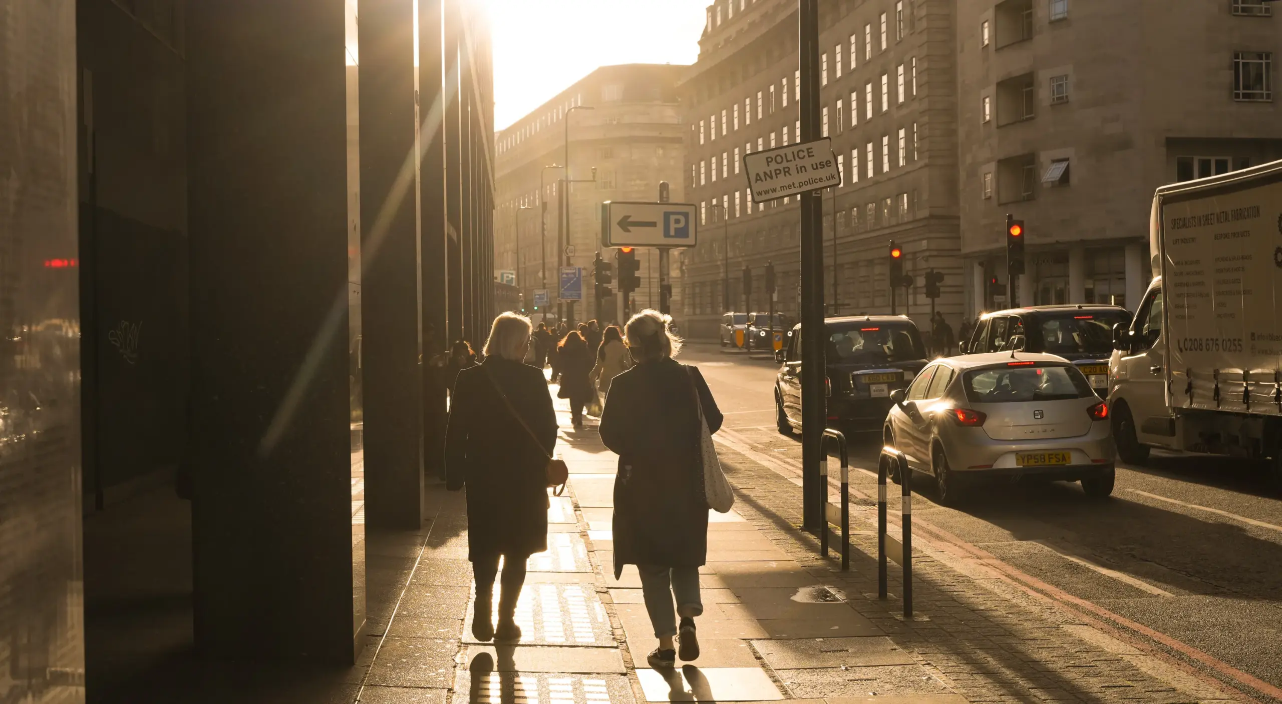 A city street at sunset