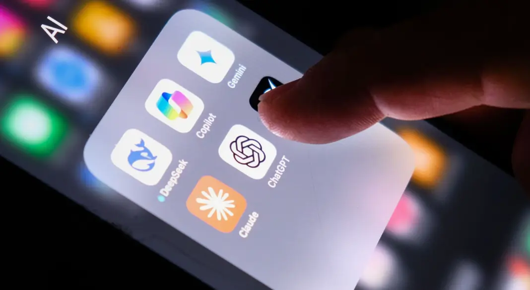 Ilustrasi aplikasi kecerdasan buatan atau AI di layar smartphone modern