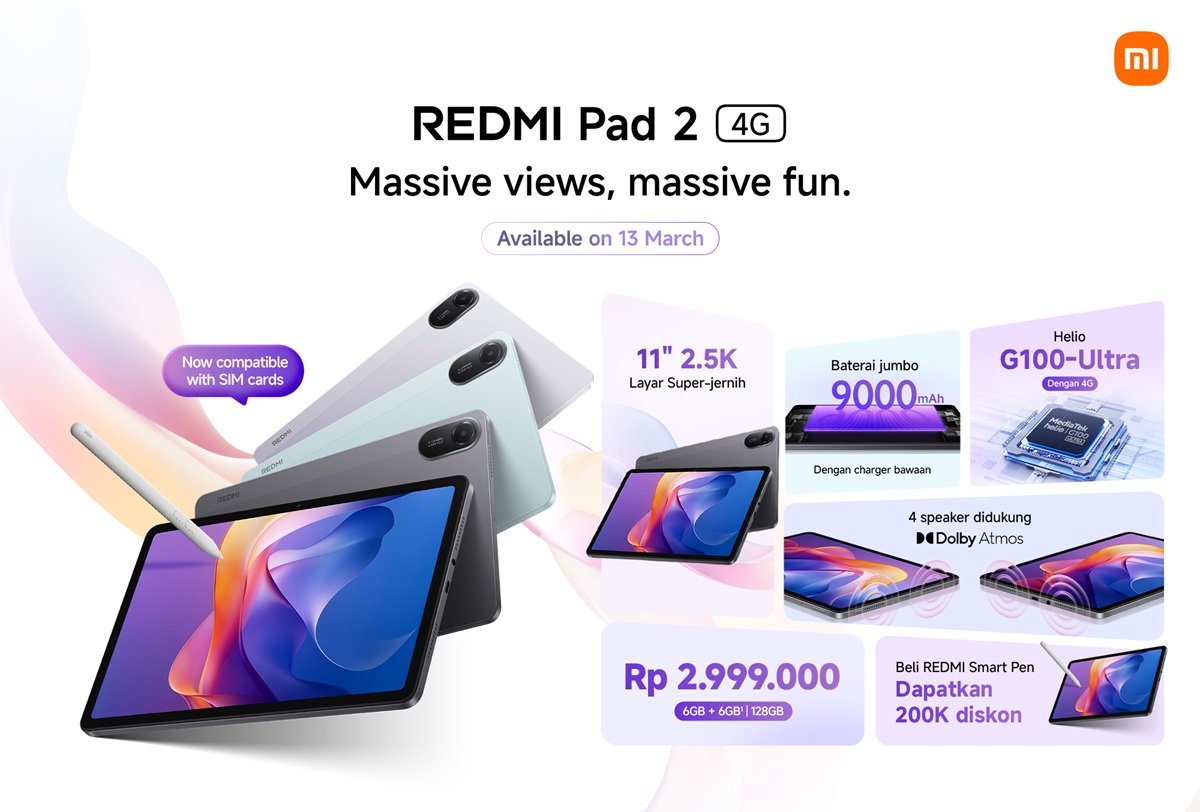 Tablet Redmi Pad 2 4G dengan SIM Card Edar di Indonesia 2 Jutaan