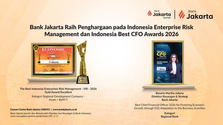 Bank Jakarta Sabet Penghargaan di Ajang Indonesia Enterprise Risk Management dan Indonesia Best CFO Awards 2026