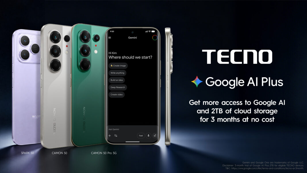 Tecno Bagikan Google AI Plus Gratis untuk Pengguna Smartphone Baru